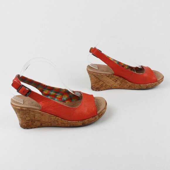 Crocs A-leigh Peach Leather Cork Wedge Sandals - Picture 14 of 15